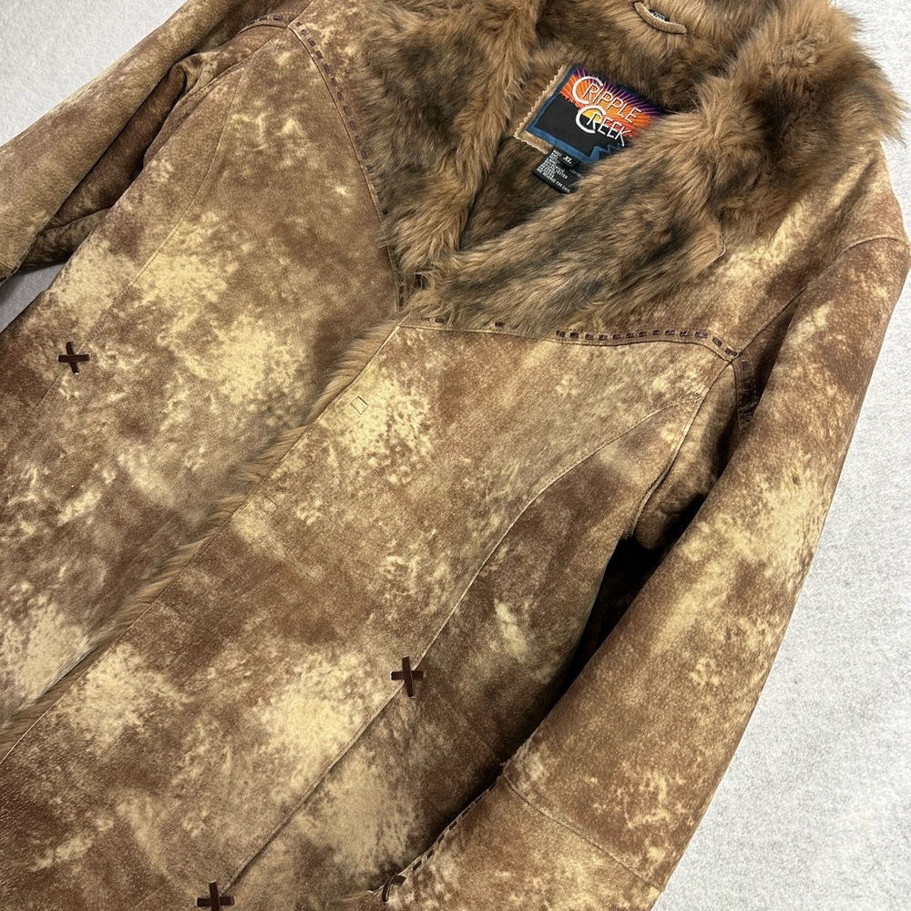 Cripple Creek Leather Penny Lane Western Style Coat Jacket Faux Fur Size XL - Picture 6 of 10